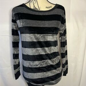 Juicy Couture Black and Gray Striped Long Sleeve Top